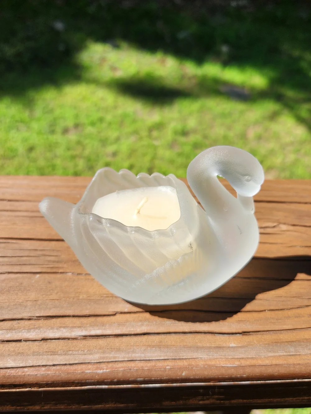 Frosted Glass Swan Candle Holder with Original Candle